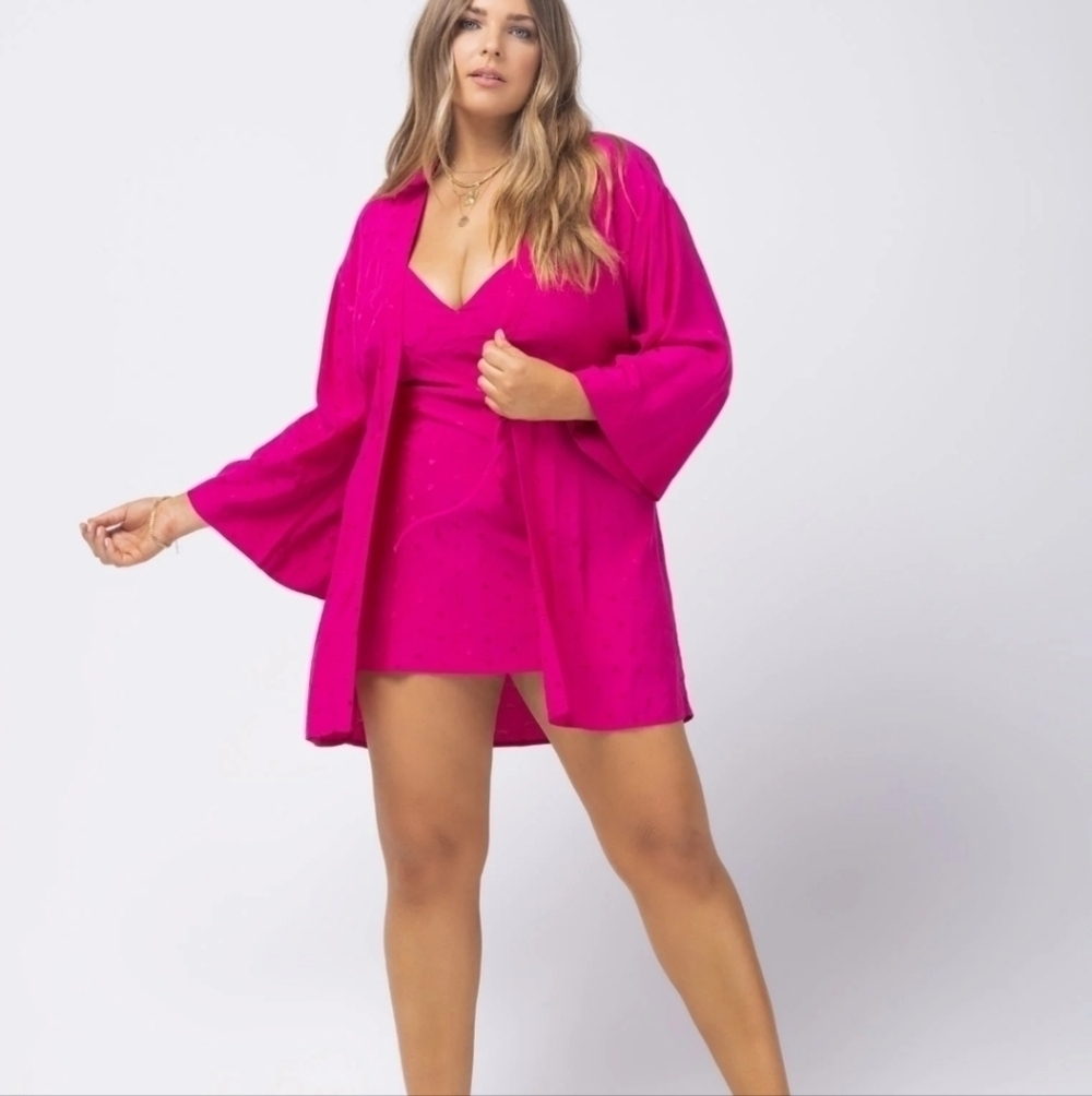 L*Space Moonlit Heart Print Satin Silk Bell Sleeve Robe Coquette Vday Romantic